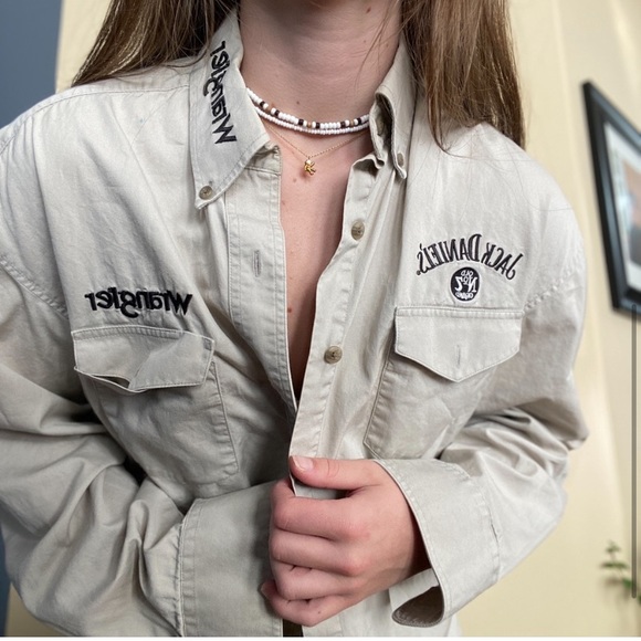 Vintage Weangler Jack Daniel’s Cream Long Sleeve Button Up - Picture 4 of 9